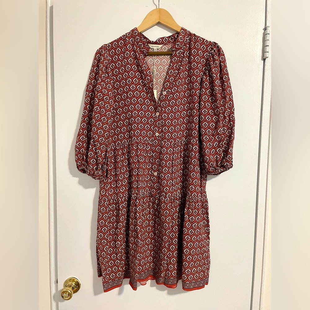 Max Studio Tiered Button Front Geometric Print Dress NWT
